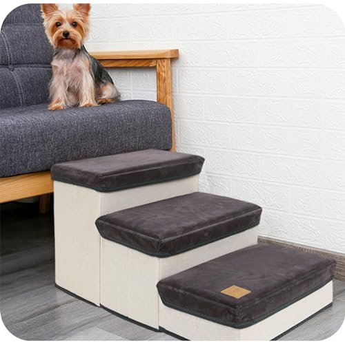 Dog Steps for Bed|Dog Steps for Sofa|Dog Stairs for Puppy|Pet Stairs for Small Dogs under 40 Pounds (Grey)