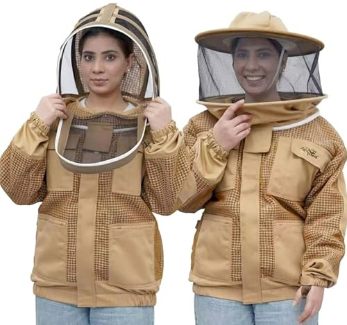 OZ ARMOUR Khaki 3 Layer Beekeeping Jacket with Fencing Veil and Round-Brim Hat
