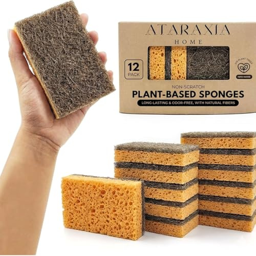 ATARAXIA HOME - Pack 12 Esponja Ecologica para Cocina de Fibras Vegetales Naturales - Estropajo Ecologico Biodegradable - Limpieza Eficaz Sin Toxicos - para Fregar Cocina y Baño