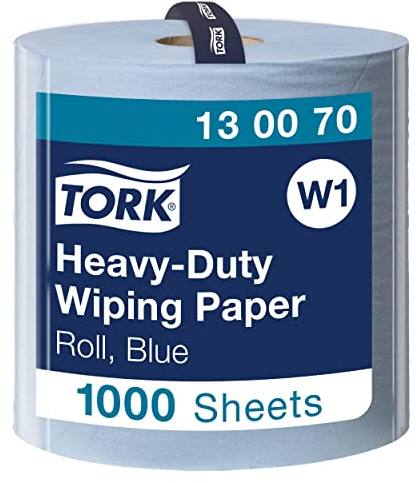 Tork 130070 Heavy-Duty Wiping Paper / 2 Ply Absorbent Paper Roll Suitable for Tork W1 Wipers Wall/Floor/Standard System / Blue / 1 x 340m / Ø 37.5cm