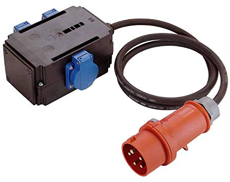 as - Schwabe MIXO Starkstromverteiler – CEE-Stecker 400V/16A/5-polig, ca. 11 kW - 1,5 m Leitung - Starkstrom Adapter - 3 x Schutzkontaktsteckdose - Stromstation Baustelle - Made Germany – IP44, 60527