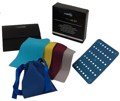 Nushine Kit de cuidado de joyas para limpiar, pulir y almacenar todo tipo de joyas (paño de pulido de oro, paño de pulido de plata, paño de pulido de gemas, paño de pulido, placa de limpieza mágica de plata y bolsa de almacenamiento de joyas antideslustre).
