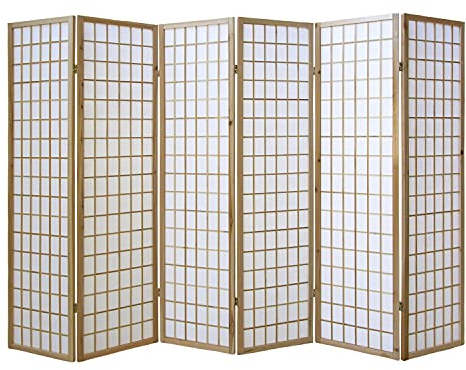 Homestyle4u 190, Paravent Raumteiler Innen Holz 6 teilig Natur Sichtschutz Raumtrenner Reispapier Weiß