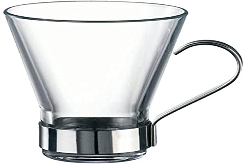 BORMIOLI ROCCO 5165100 Confezione 6 Tazze Cappuccino Ypsilon in Vetro con Base e Manico in Acciaio Inossidabile, Cl 22