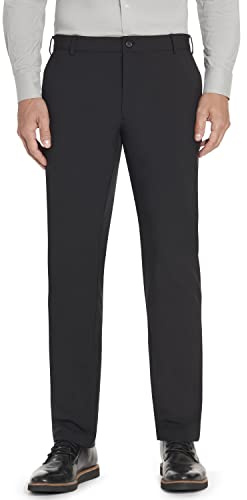 Van Heusen Slim Fit Flex Flat Front Pant Pantalones de Traje, Negro, 30W x 34L para Hombre