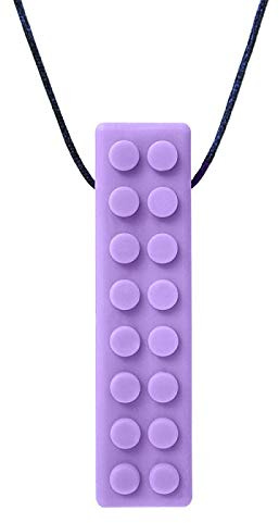 ARK® Kauhalskette in verschiedenen Stärken mit einstellbarer Abreißleine inkl. Logostar® Praxisleitfaden - Sensory Halskette, Beißblock, Kauen, Zahnen, Autismus Brick texturiert extra fest lavendel