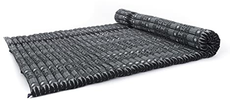 Leewadee Faltbare Bodenmatratze - Japanischer Rollbarer Futon - Tatami Faltmatte - Gästebett - Camping Matratze - Thai Massage Matte, Kapok Füllung, 190 x 145 cm, Schwarz