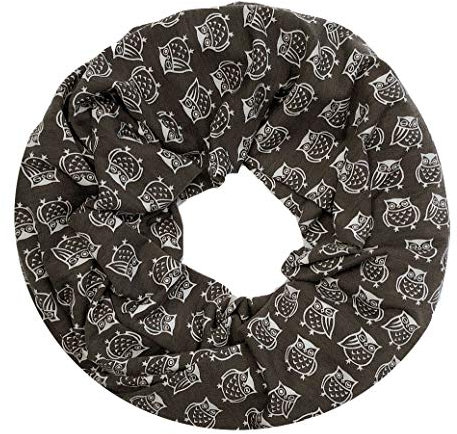 WANSSY® Loop-Schal Damen Rundschal Schlauch-Schal Feinstrick doppellagig warm kuschelig hochwertig mit Sterne Katze Totenkopf Eule Kette Muster (Eule Braun)