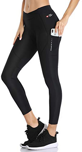 Santic Fahrradhose Damen Lang Gepolstert 7/8 Radlerhose Radhose Leggings Tights Radsport Lange Hosen Sitzpolster Elastische Schnell Trocknend Atmungsaktive Schwarz M