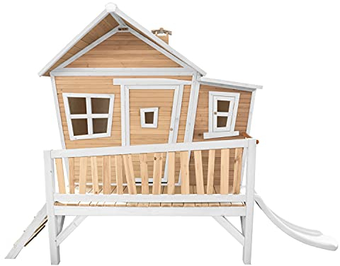 AXI Emma Playhouse, Wooden Playhouse for Kids Outdoor, White Slide, Brown & Green, FSC Wood, Country Style