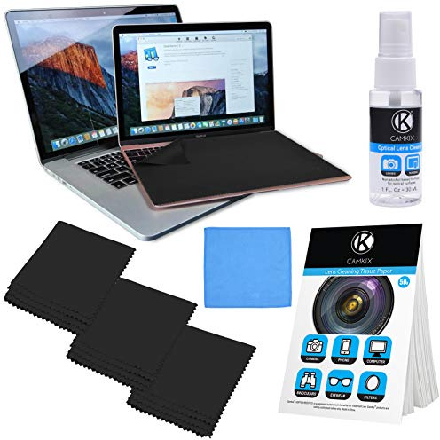 Camkix Set Panno di Pulizia e Copertura in Microfibra – Compatibile con Apple Macbook Air Retina 13” e Pro 13 - 4x Panno per Rivestimento Tastiera, Panno Doppio Lato, Libretto di Fazzoletti, Spray