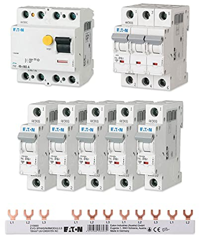 Eaton Set 1x FI PXF-40A 0,03 236776 + 1x LS-Schalter 3-polig PXL-B16/3 236388 + 5x LS-Schalter 1-polig PXL-B16 236033 + 1x FI Sammelschiene EVG-3PHAS/N/8MODULLS 215660
