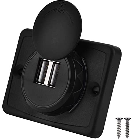 Toma USB 12V Empotrable para Coche y Autocaravana - Cargador Dual 3.1A con Puerto LED - ABS Negro