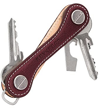 KEYKEEPA® - Cuero – Elegante organizador de llaves de cuero para hasta 12 llaves – Incluye abrebotellas + ojal – Organizador de llaves «Made in Germany, Merlot Red, bis zu 12 Schlüssel