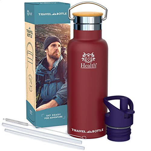 Borraccia Termica Acciaio Inox 500ml 24h Freddo 12h Caldo Doppia Parete Senza BPA, Antigoccia Funda Neoprene + 2 Tappi Cantimplora Sport, Viaggio, Ufficio, Outdoor