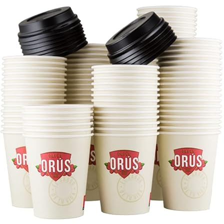 100 vasos desechables con tapa para café con leche para llevar/take away(255 ml - 9 oz), té o bebidas calientes o frías