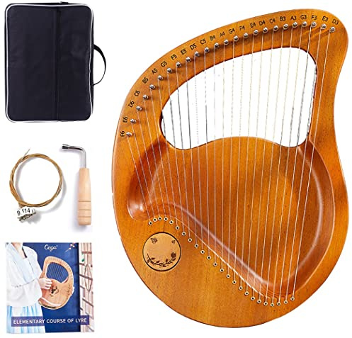 KEMNGO 24 Strings Lyre Harp, Metal Strings Instrument with Tuning Wrench, Carrying Bag and Extra Strings (Color : Wood)
