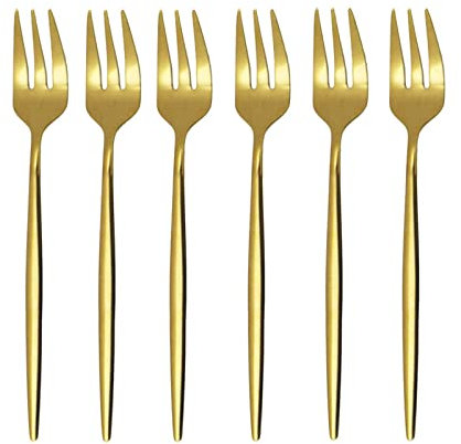 CHAMEEN 6, 12 Uds Horquilla de fruta 304 de acero inoxidable para tortas de oro blanco colorido tenedor de té vajilla set fiesta hotel restaurante suministros Color: oro, tamaño: 6 piezas