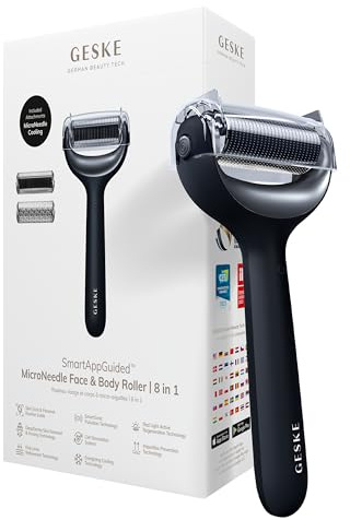 GESKE MicroNeedle Face & Body Roller | 8-in-1 Derma Roller | SmartAppGuided™ | Elektrisches Microneedling | Nadelroller | Needleroller | Beauty Roller für Gesicht und Körper