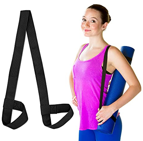 Yoga Mat Strap Carry Sling Adjustable Loops Holder Yoga Matt Carrier Slap Band Harness Portable Shoulder Belt Fitness Pilates Stretching Straps for Carrying all Mat Sizes (Black)