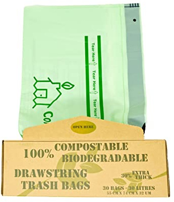 Coraz Home - Extra starke, kompostierbare, biologisch abbaubare Müllbeutel, 6 l/10 l/30 l pflanzliche Lebensmittelabfallbeutel für die Küche zu Hause in einer Kraftbox (30L-30 Müllbeutel)