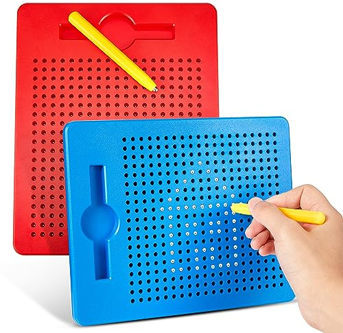 Faccito 2 Stück Magnetische Zeichenbretter Magnettafel Kinder Magnetisches Stahlkugel Zeichentafel mit Stift Magnetspiel Magnet Spielzeug Reisebeschäftigung für Kinder Ab 3 Jahre (Rot, Blau)