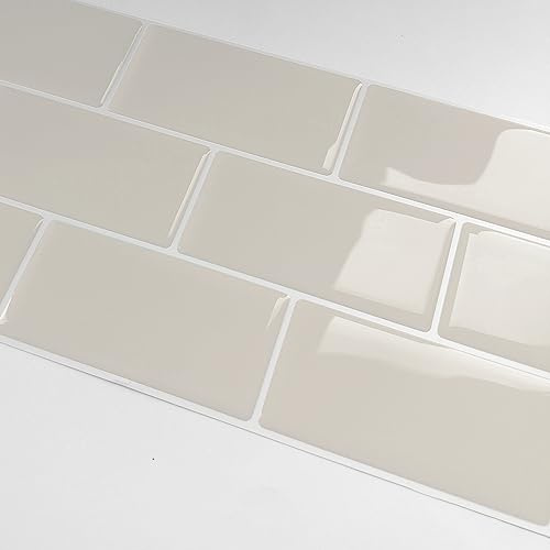 Alwayspon 10 Sheet Brown Cream 3D Vinyl Wall Tile Sticker Transfers, Thicken Peel and Stick Self-adhesive Waterproof Splashback Stick on Tile Decals for Kitchen Bathroom Wall, 3mm Thicken, 30cmx13cm