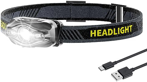 Smiling Shark LED Torcia Frontale, Mini Lampada da Testa Ricaricabile con 5 Modalità di Luce Bianca & Rossa Impermeabile Per Adulti Bambini Campeggio Corsa Pesca Jogging, LED-Headlamp-Mini-Per-Adulti