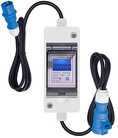 Mobiler Digitaler Stromzähler,IP65 Wasserdicht Stromverbrauch Messgerät mit LED & Reset,Tragbar LCD Digitaler Stromzähler 230V Verbrauchsmesser Strom für Wohnmobile Elektrofahrzeuge Camping (Blau)