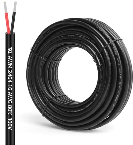 AMZDEPOT 50FT 16AWG Electrical Wire, 16 Gauge 2 Conductor Stranded PVC Cord Tinned Copper Low Voltage Cable, Flexible Extension Power Cord for LED Strips, Indoor Lamps, Landscape Lighting, Automotive