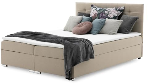 Mebligo Boxspringbett mit Bettkasten Napoli | Polsterbett Bett mit Kopfstütze | Bonell-Federkernmatratze (Hugo 1, 160X200)