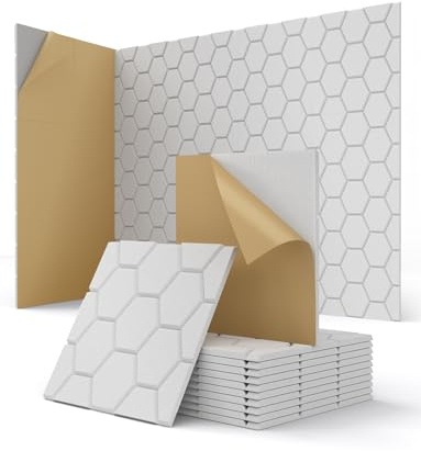 Schallabsorber Selbstklebend, Akustikplatten Gaming, Filz Acoustic Panels für Wand, Decke, Tür, Akustikpaneele Weiß, Tonstudio, Wohnzimmer, Kinderzimmer, Buero, 12 Stück, 30 x 30 x 0,9cm