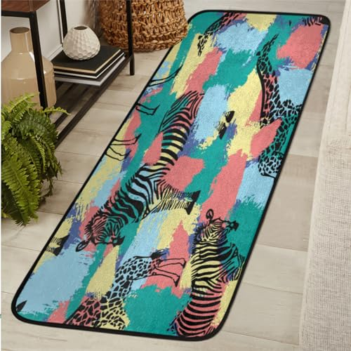 Zebra Giraffe Bereich Teppich weich rutschfest Bauernhaus Teppich waschbar Küche Läufer Teppiche Moderne Bodenmatte für Flur Eingangsbereich Wohnzimmer Schlafzimmer Wohnkultur 183 x 61 cm