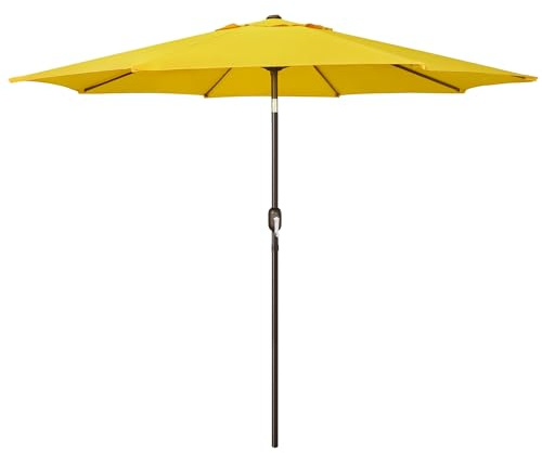 Blissun 2,7 m Terrassenschirm, Sonnenschirm für den Außenbereich, Tischschirm, Hofschirm, Marktschirm mit 8 stabilen Rippen, Druckknopf-Neigung und Kurbel (gelb)