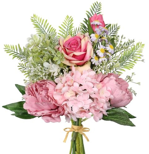 MEIVINES Künstliche Blumen, Blumenstrauß, Arrangement, rosa Blumenstrauß, Kunststoff, Hochzeitssträuße für Braut, Seidenblumen für Hochzeit, Tischdekoration, Heimkommode, Dekoration (Rosa)