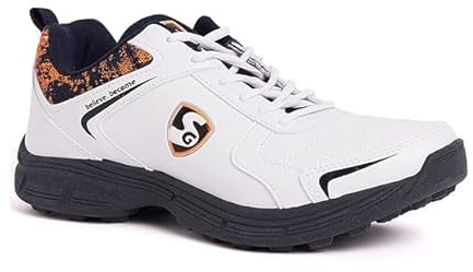 SG Pro Kick Spinner, Cricket Shoe Hombre, White, Navy &Orange, 43 EU