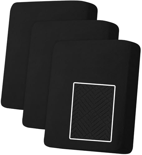 YSTELLAA Stretch Sitzkissenbezug, Sofa Sitzkissenbezug rutschfest, Elastischer Sofa Sitzkissenbezüge, Universal Sitzkissen Bezug Wohnzimmer, Sofaschoner, 1 Sitzer-3 Stück, Schwarz