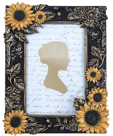 Bicuzat 3D Embossed Golden Sunflower with Black Frame Pattern Photo Frame Photo Display Frame Picture Frame Card Frame for Desktop Table Top Display, 4 by 6 Inches