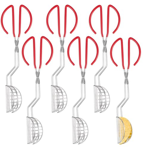 Rordigo 6 Pcs Stainless Steel Taco Shell Tong with Red Plastic Clip, Taco Press for Homemade Tortilla Shells Taco Shells Making