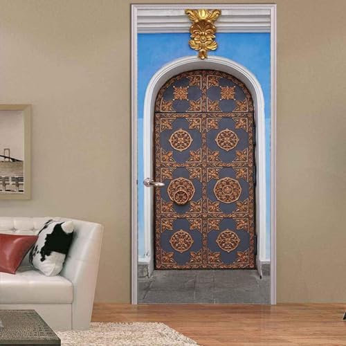 3D Türtapete Selbstklebend Braune Vintage-Kupfertür 90 X 210 Cm Diy Wandbild Pvc Wasserdicht Pvc Türtattoos Türposter Türaufkleber Fototapete Türfolie Für Tür,Wohnzimmer,Schlafzimmer,Küche -8U4J7L5I8N