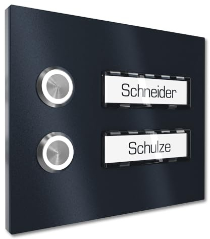 Graviers Design Campanello multi familiare con Pulsante LED Targhetta 2 nomi - V2A acciaio inox 140x115 mm Verniciatura a polvere RAL 7016 - incasso selezionabile esterno porta d'ingresso