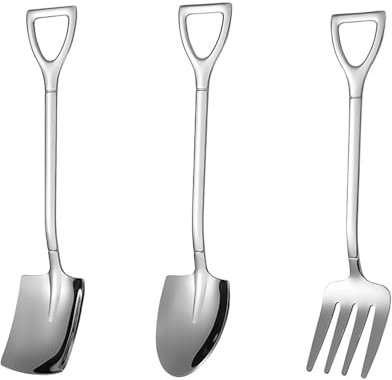 TAORANJU Creative Shovel Spoon Fork Set, 3 Pcs Stainless Steel Coffee Spoons Shovel Shape Tea Spoons Dessert Spoons Stirring Spoon Ice Cream Spoon Sugar Spoon for Party (12.2cm*2.6cm)