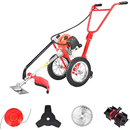 BDCXUX Cortacésped con Operador a pie, cortacésped de Gasolina con Motor de 2 Tiempos, cortacésped pequeño Multifuncional con 4 Cuchillas y 1 Rueda de deshierbe