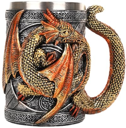 Wpsagek Medieval Dragon Mug, Dungeon and Dragons Beer Cup with Handles, Medieval Dragon Beer Stein Tankard Gothic Drink Cup, Halloween