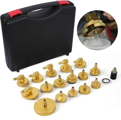 MRCARTOOL 17PCS KFZ Bremsenentlüftungsgerät Adapter Set für Auto Bremsenentlüfter mit 16 Bremsenentlüfter und 1 Schnellkupplung, Hauptbremszylinder-Entlüftungs-Werkzeugsatz für Meisten Fahrzeuge