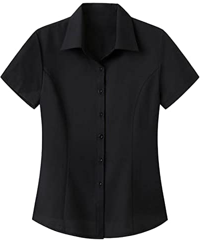 Womens Work Short Sleeve Blouse Shirts Ladies Formal Office Premium Shirts Cotton Reverse Collar Button Down Blouse Plain Easy Care Non-Iron Slim Fit Workwear Black