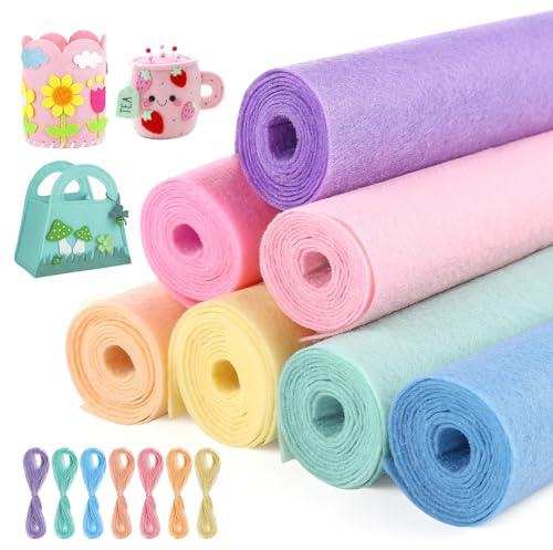 Naler Coloured Felt Fabric Rolls 20x90cm Macaron Colors 7pcs