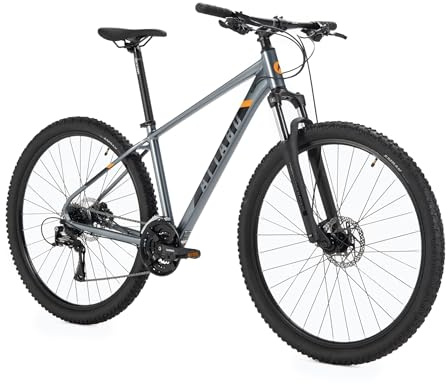 ATTABO Herrenfahrrad Alpe 3.0 mit Aluminiumrahmen 19 Ergonomischer Lenker Hydraulische Scheibenbremsen Graues Mountainbike mit 29 Rädern mit Zubehör Verstellbarer Sattel 24-Gang Schaltung