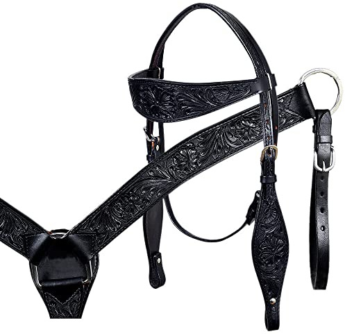 Juego de tachuelas de piel auténtica con cuello y riendas pintadas florales para sillín de caballo occidental ST-008 (pony)