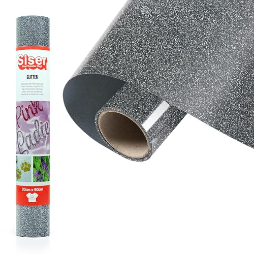 Siser® Glitter svart silver, 30 cm x 0,5 m, glitter värmeöverförbar vinyl för anpassning av tyger, kläder och tillbehör, kreativa hobbyer, lätt att klippa